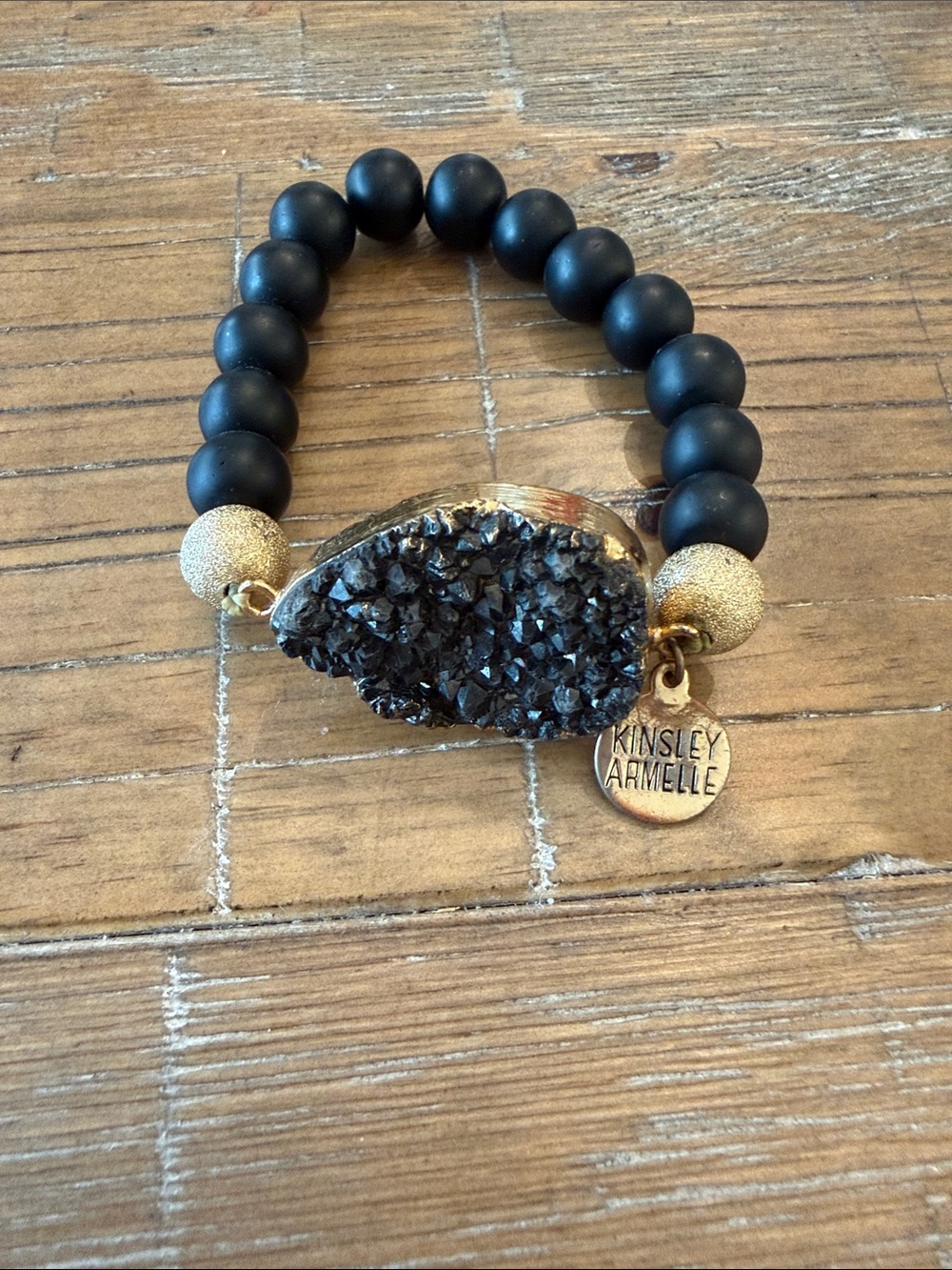 Kinsley Armelle Black Druzy Bracelet with Gold Bead Accents